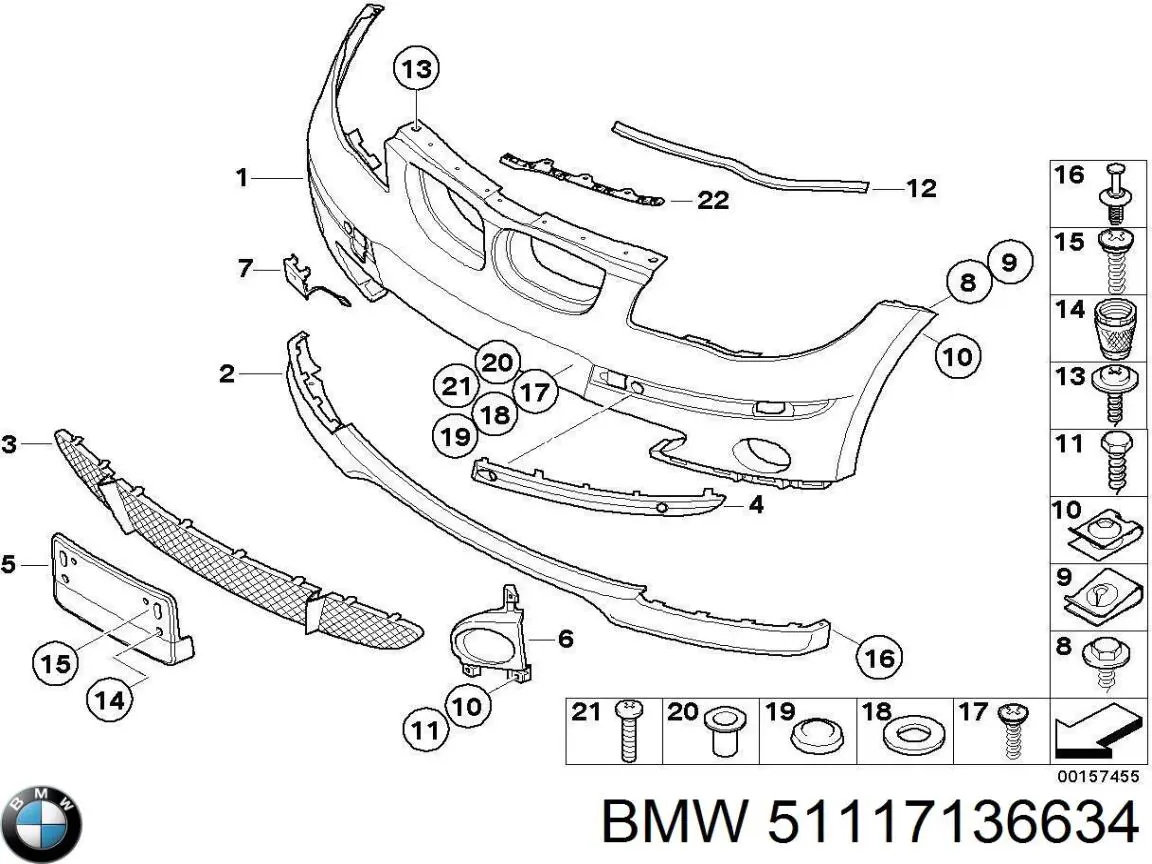 Cobertura de parachoques, enganche de remolque, delantera para BMW 1 (E81, E87)
