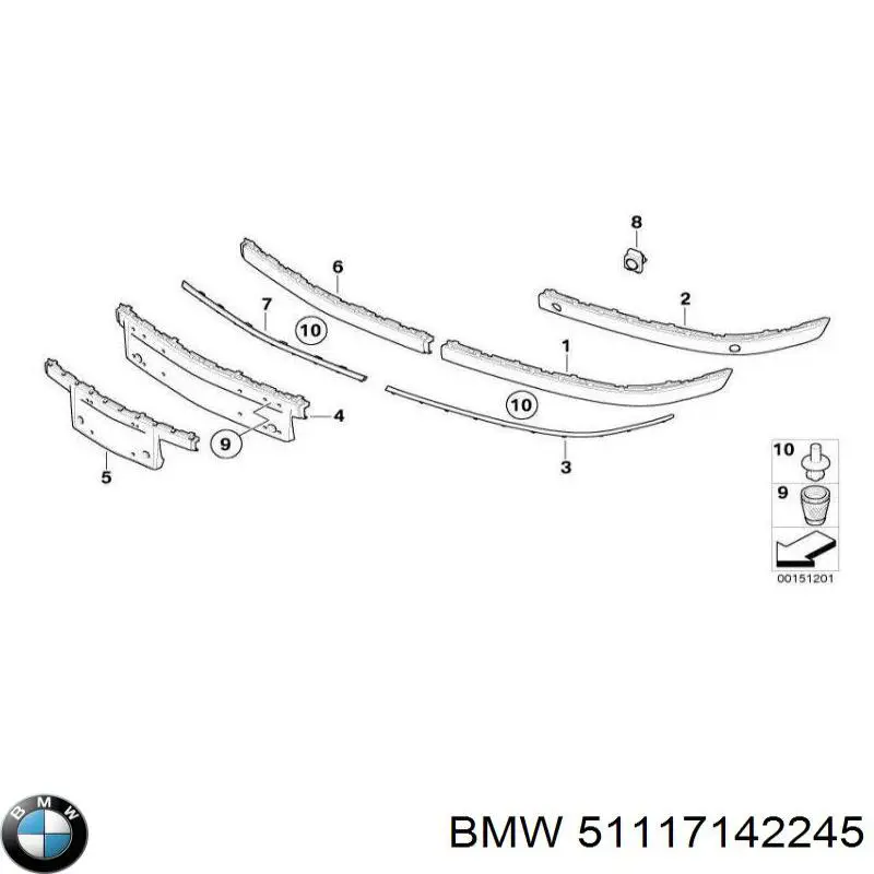 51117142246 BMW moldura de parachoques delantero derecho