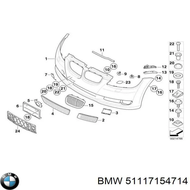 Rejilla de ventilación, parachoques delantero, central para BMW 3 (E92)