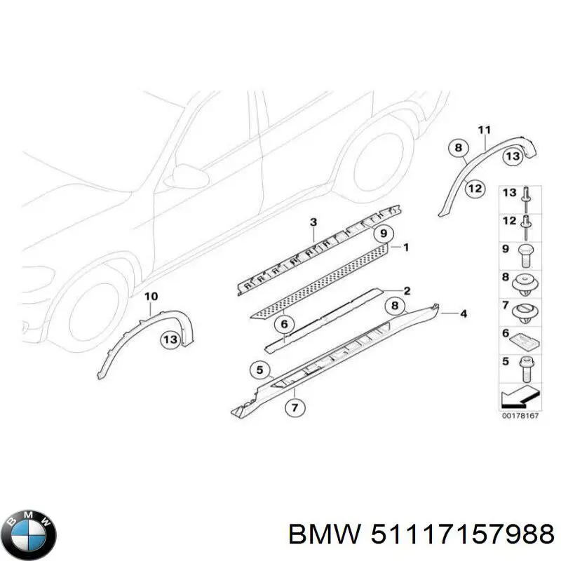 51117157988 BMW soporte de guía para parachoques delantero, derecho