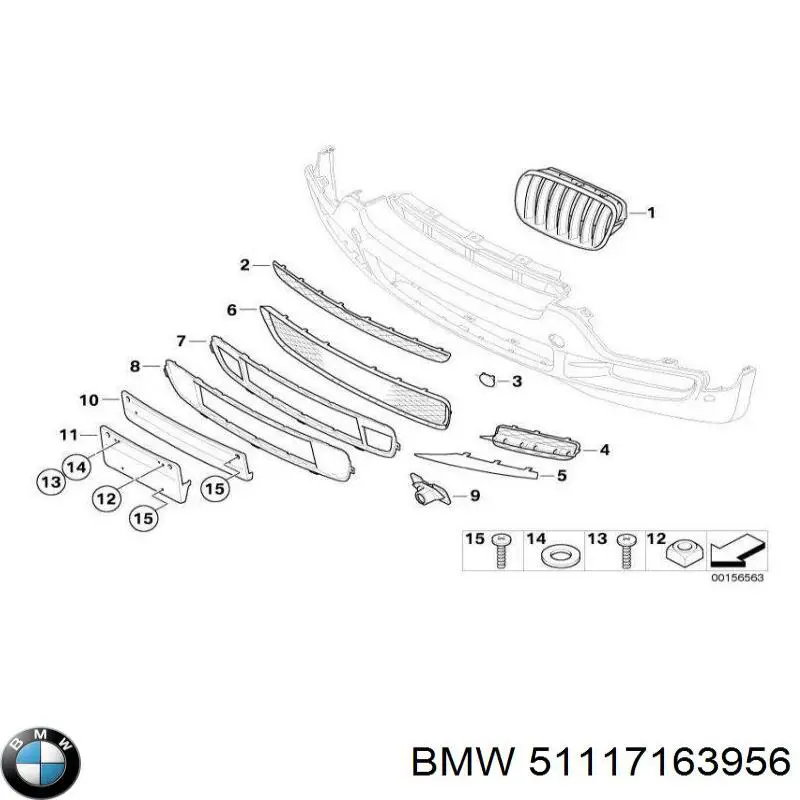 51117163956 BMW rejilla de ventilación, parachoques trasero, central