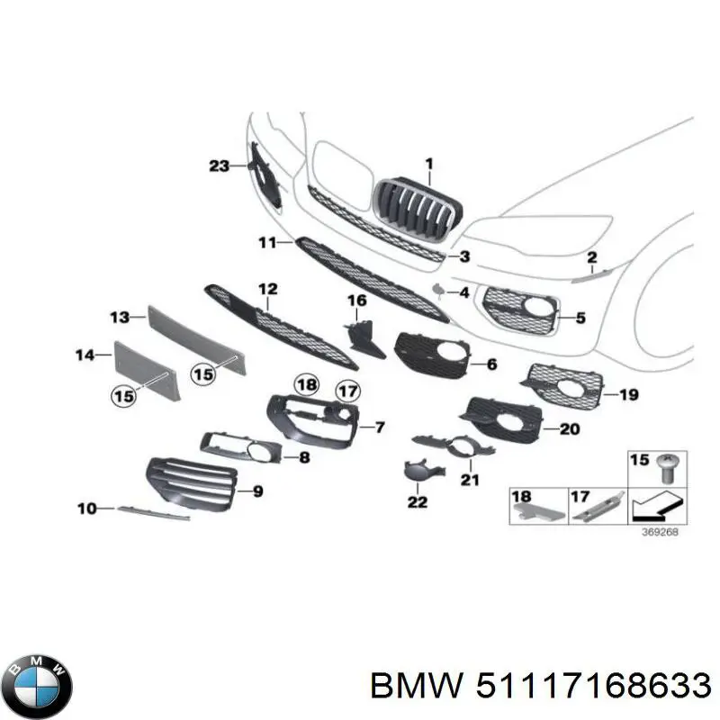 51117168633 BMW rejilla de ventilación, parachoques delantero, superior