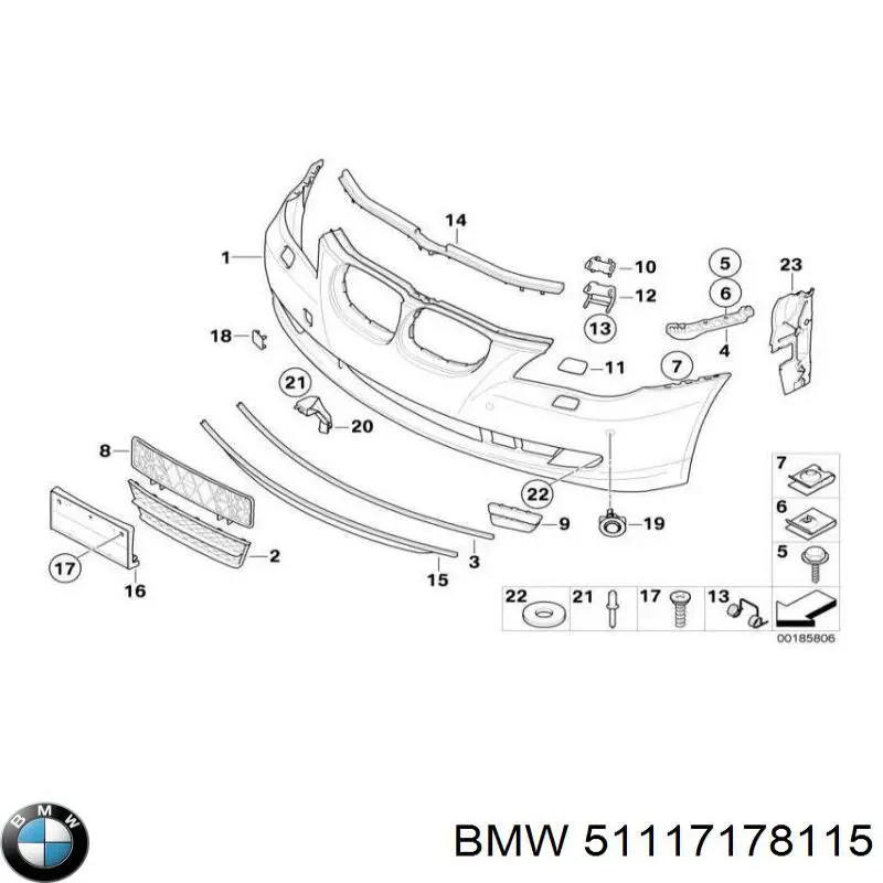 51117178115 BMW rejilla de ventilación, parachoques trasero, central