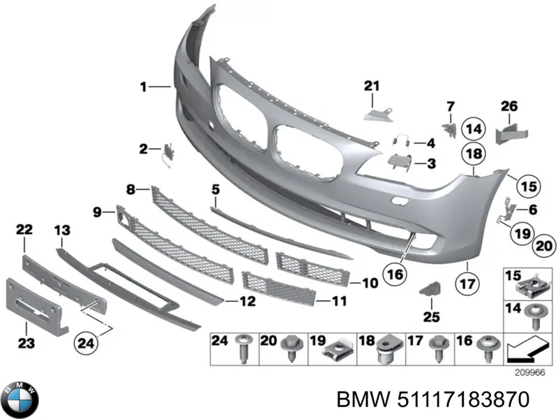 51117183870 BMW rejilla de ventilación, parachoques trasero, central