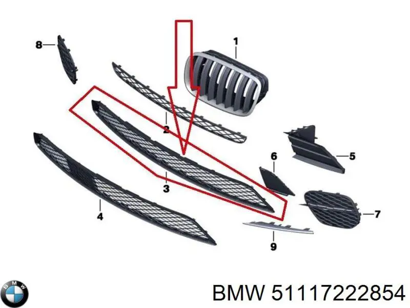 51117222854 BMW rejilla de ventilación, parachoques trasero, central