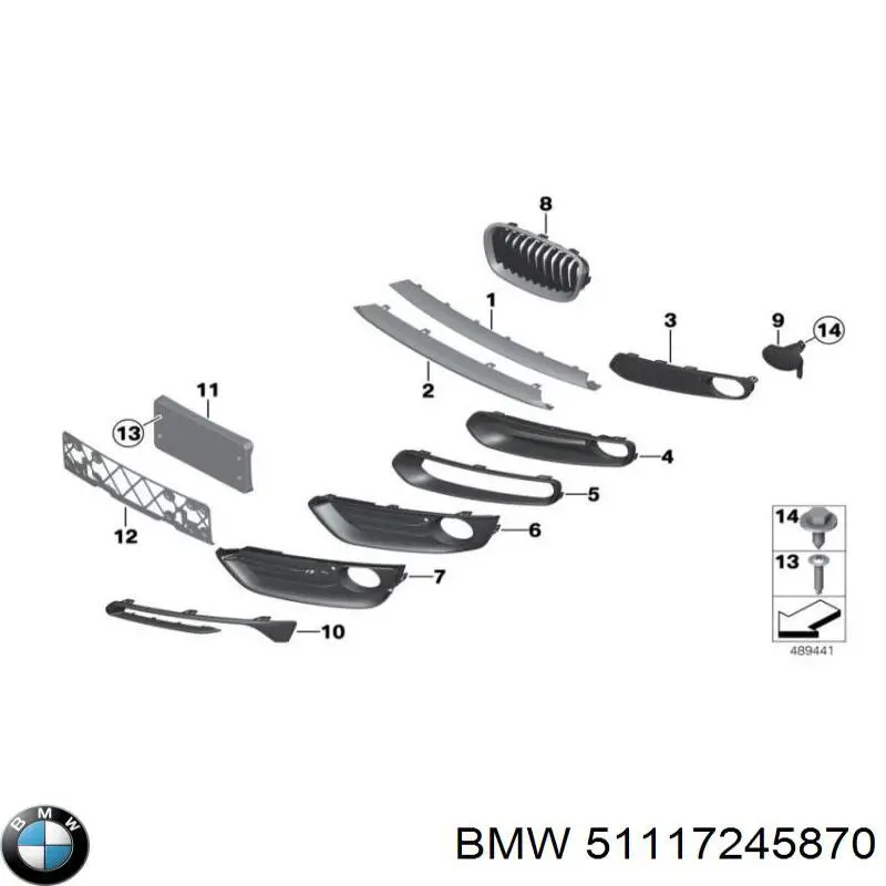 Rejilla de luz antiniebla delantera derecha para BMW 1 (F21)