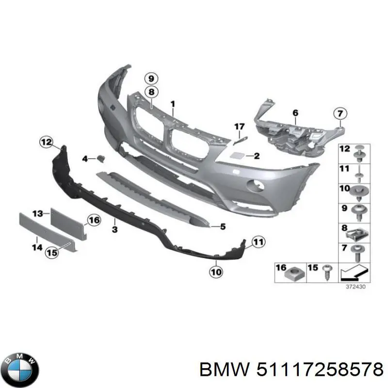 Listón embellecedor/protector, parachoques delantero para BMW X3 (F25)
