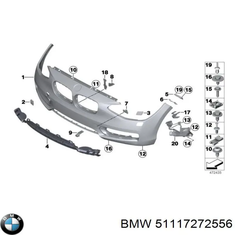 51117272556 BMW soporte de parachoques delantero exterior derecho