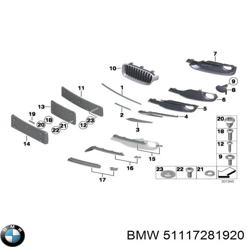 Rejilla de ventilación, parachoques trasero, derecha BMW 51117281920