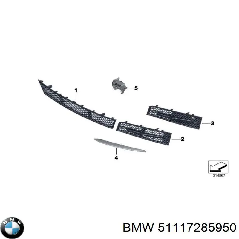 51117285950 BMW Rejilla de ventilación, parachoques delantero, central
