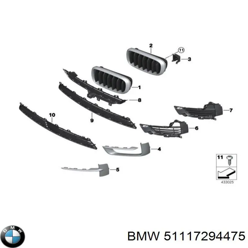 51117294475 BMW rejilla de ventilación, parachoques trasero, central