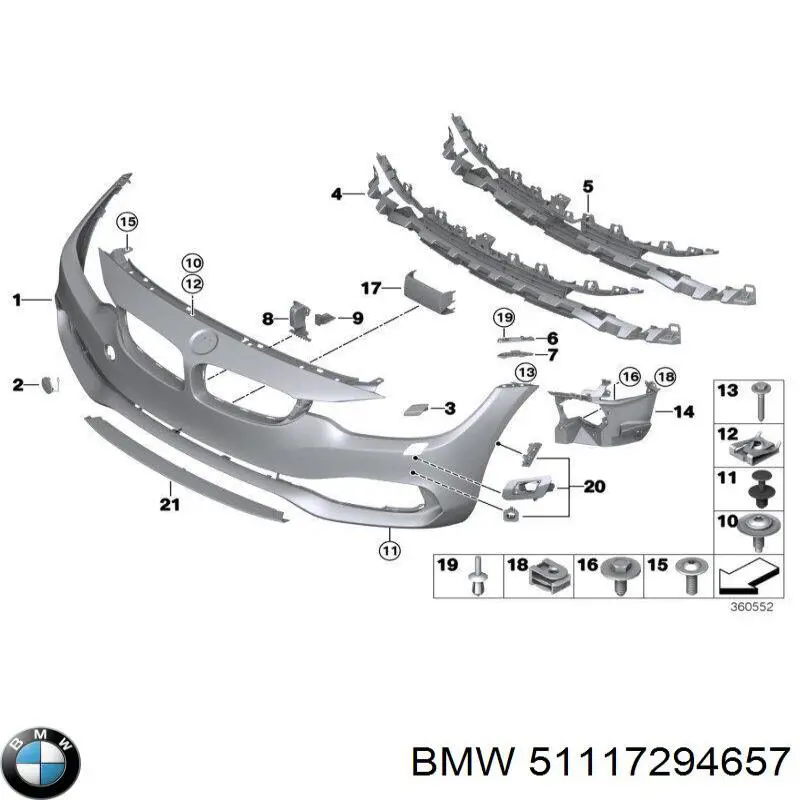 51117294657 BMW rejilla de ventilación, parachoques trasero, central