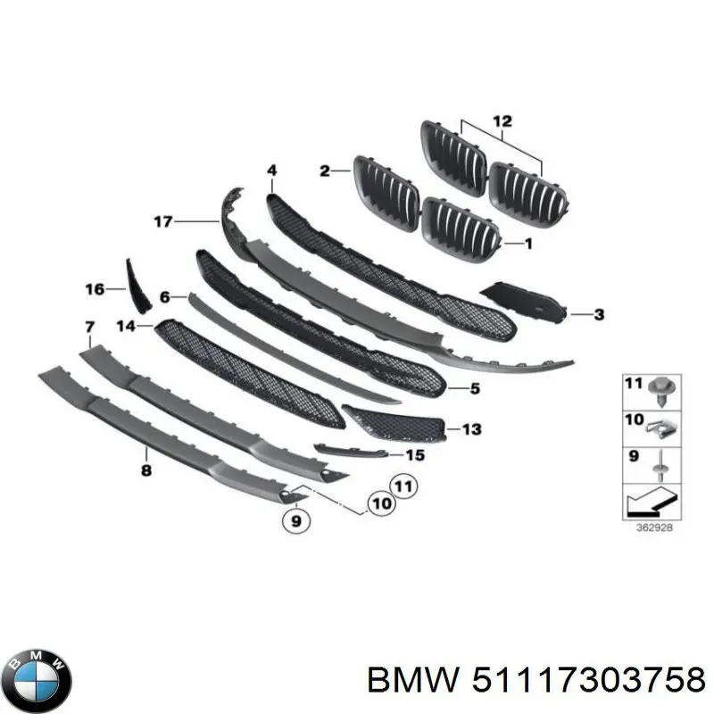 51117303758 BMW rejilla de ventilación, parachoques trasero, derecha