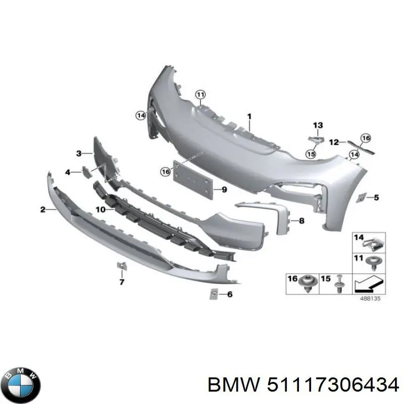 51117306434 BMW rejilla de ventilación, parachoques delantero, inferior
