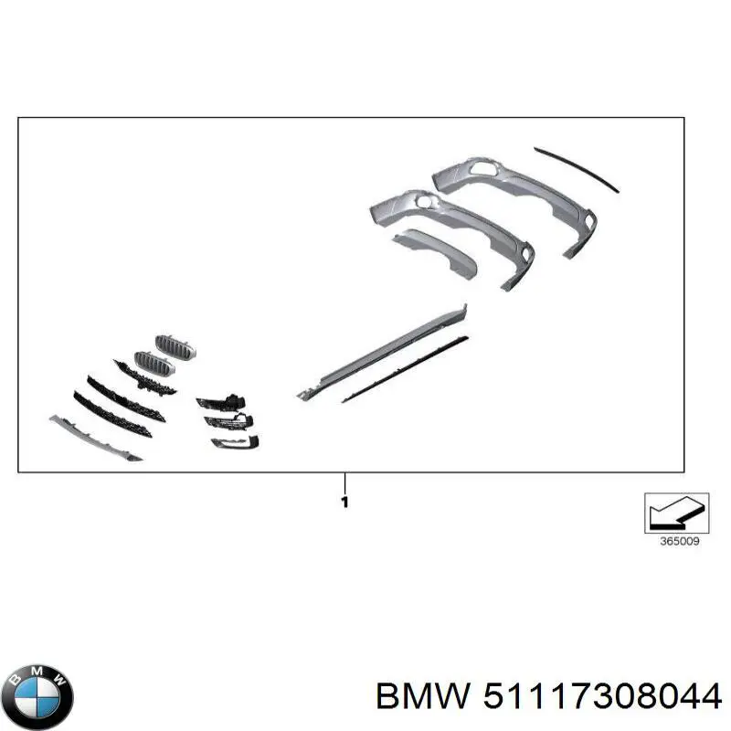 51117308044 BMW moldura de rejilla parachoques delantero derecha