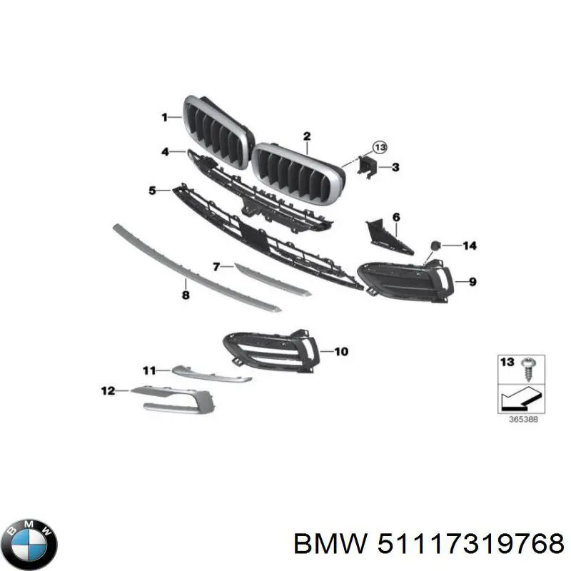 51117319768 BMW rejilla de ventilación, parachoques delantero, inferior