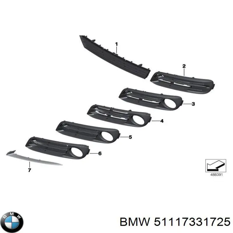 51117331725 BMW rejilla de ventilación, parachoques trasero, central