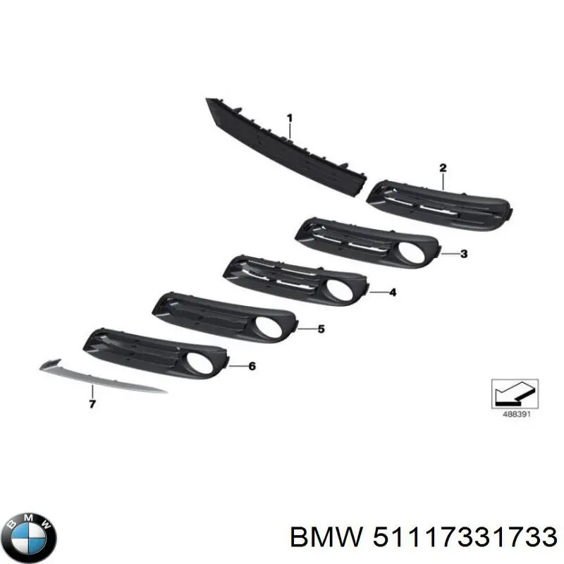 51117331733 BMW rejilla de ventilación, parachoques trasero, izquierda