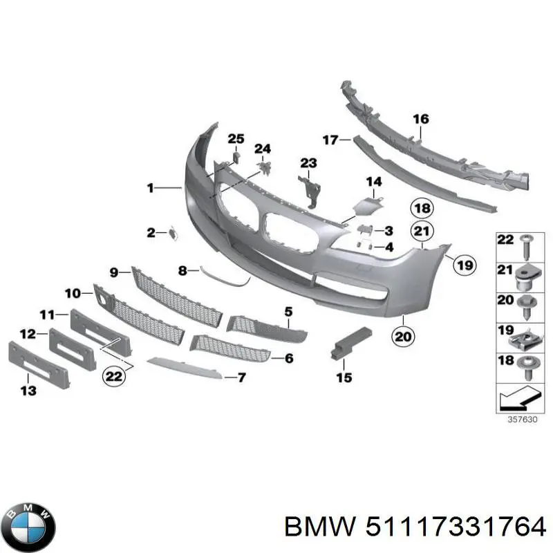 Moldura de rejilla parachoques delantero derecha para BMW 5 (F10)