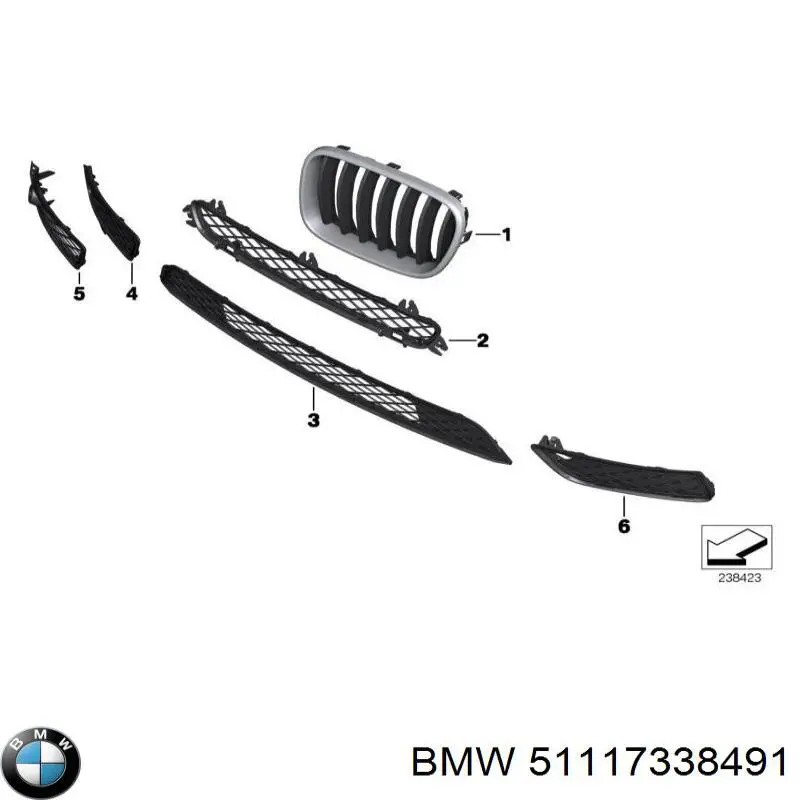 Rejilla de ventilación, paragolpes delantero, central BMW 51117338491 precio, desde 91,11 EUR