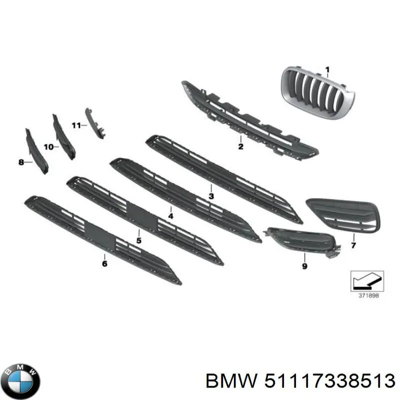 Rejilla inferior izquierda del parachoques delantero BMW 51117338513 precio, desde 41,43 EUR