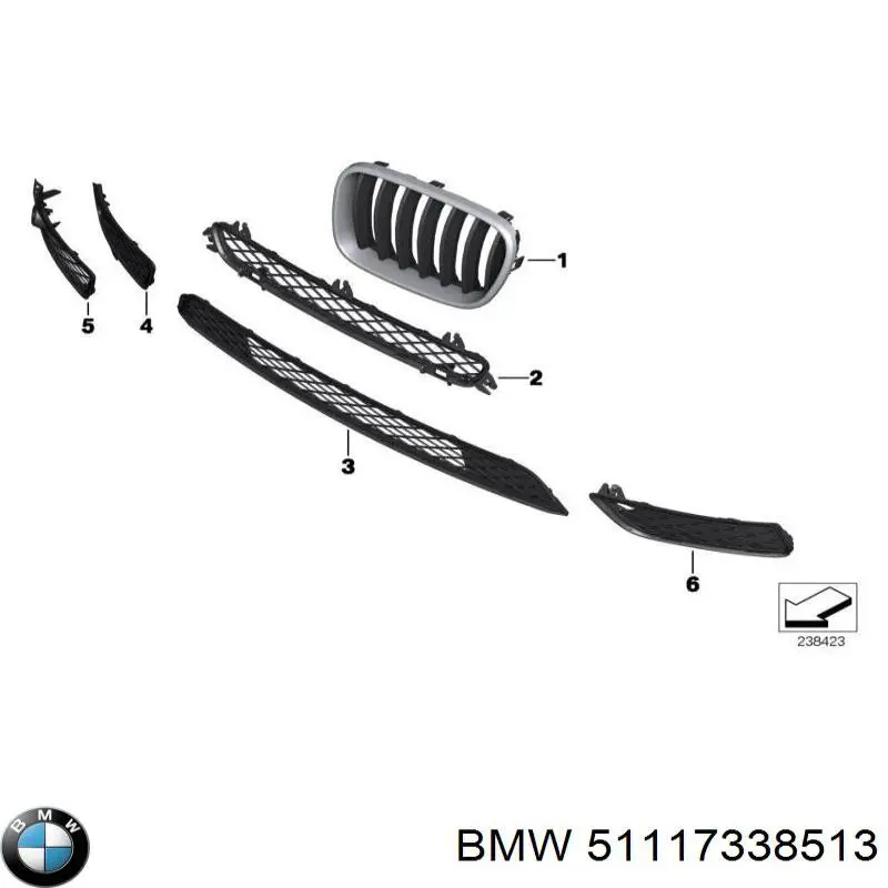 Rejilla de ventilación, parachoques delantero, izquierda inferior para BMW X3 (F25)