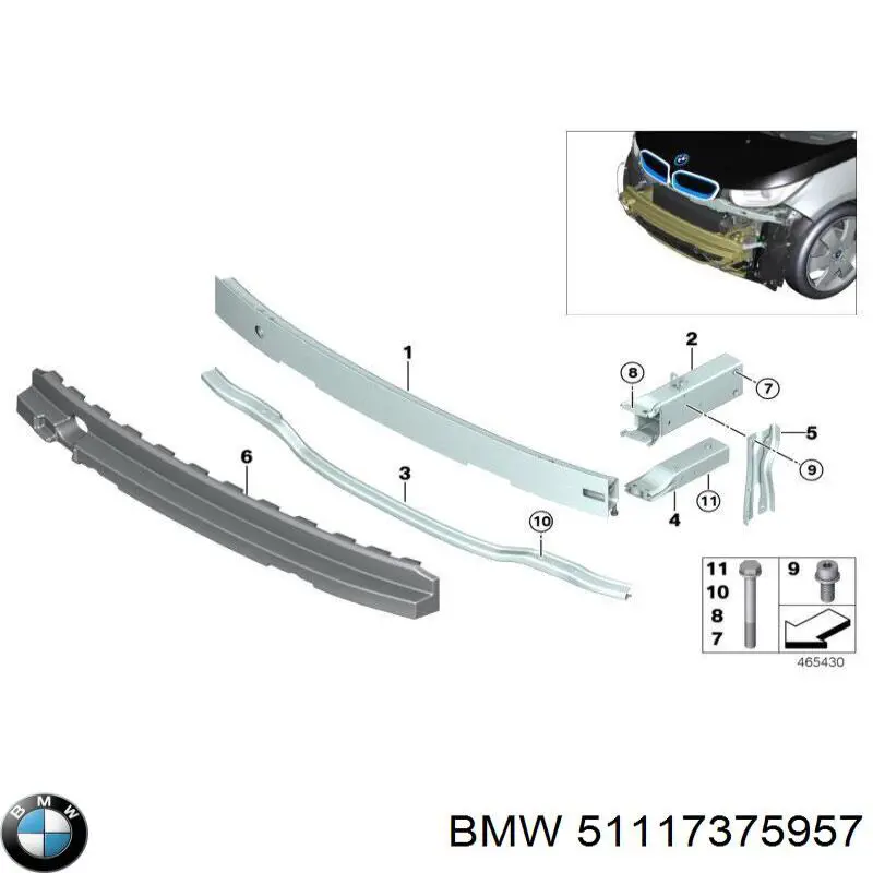 Soporte del refuerzo del parachoques delantero 51117375957 BMW
