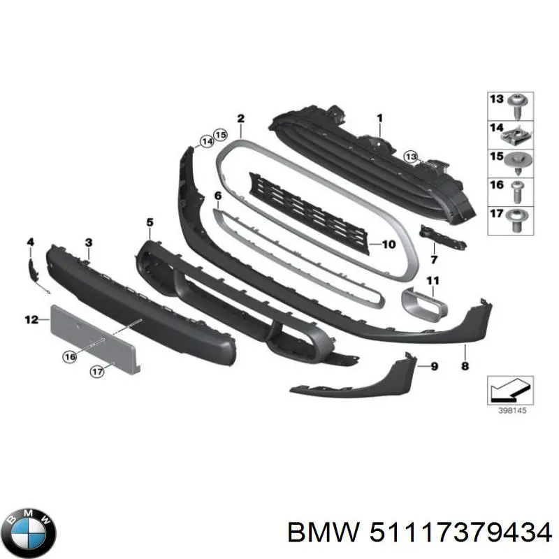 51117379434 BMW listón embellecedor/protector, parachoques delantero central