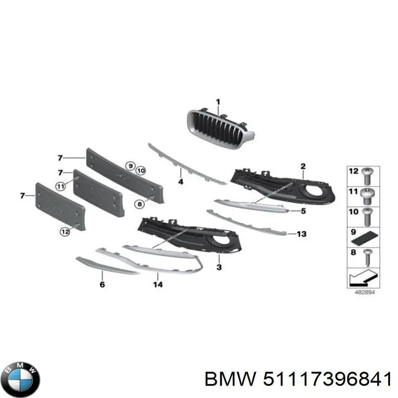 51117396841 BMW moldura de rejilla parachoques delantero izquierda