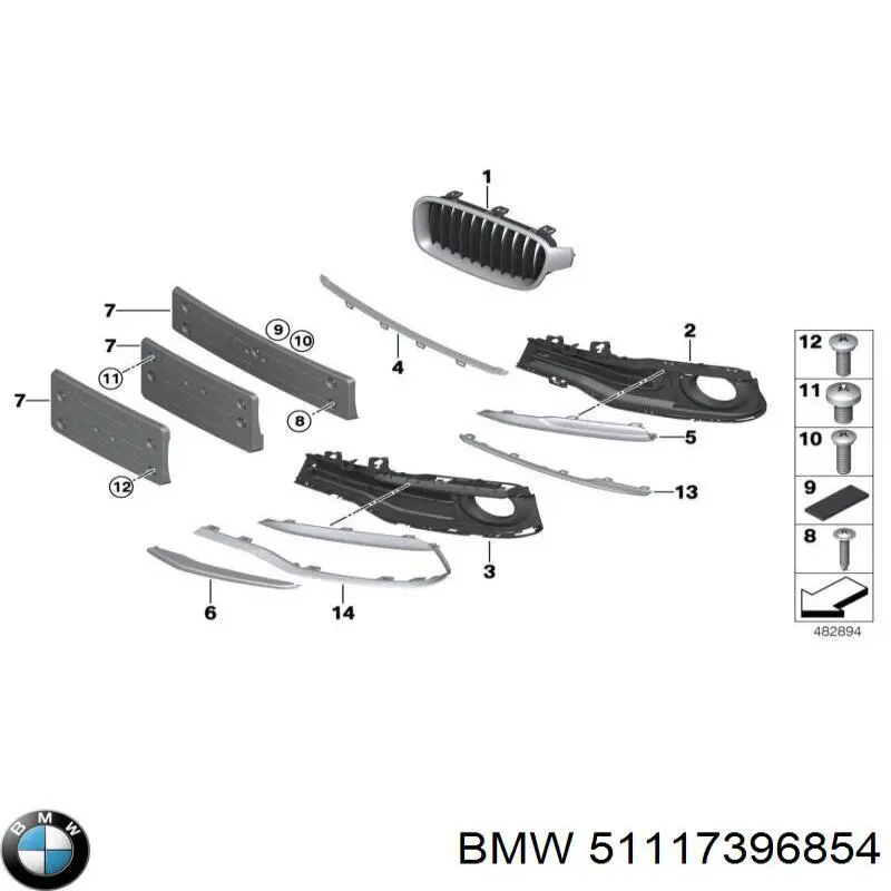 51117396854 BMW moldura de rejilla parachoques delantero derecha