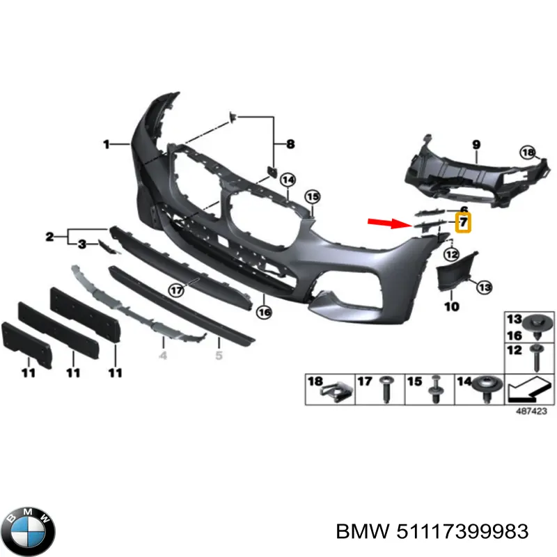 Comprar 51117399983 BMW Guía del parachoques delantero izquierda
