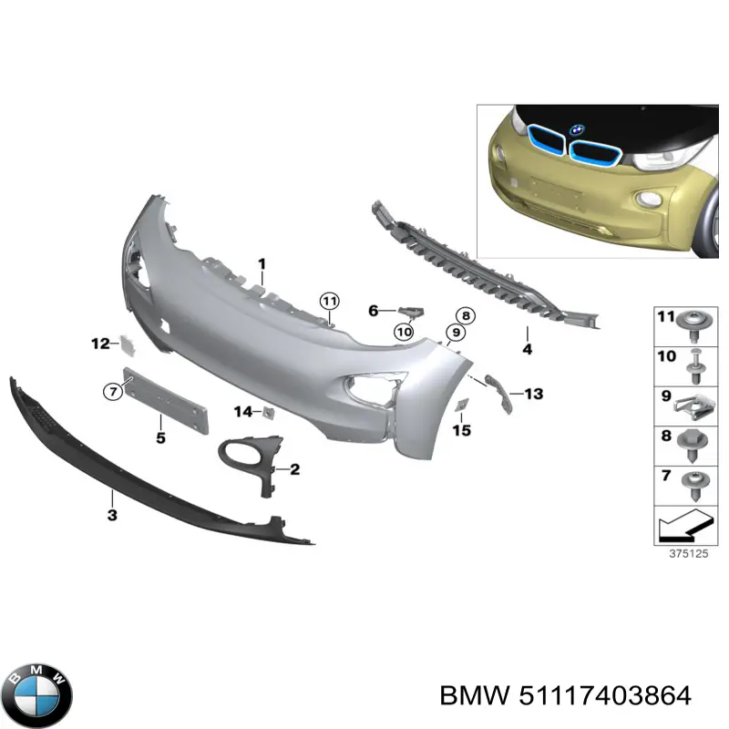 Cobertura de parachoques, enganche de remolque, delantera para BMW I3 (I01)