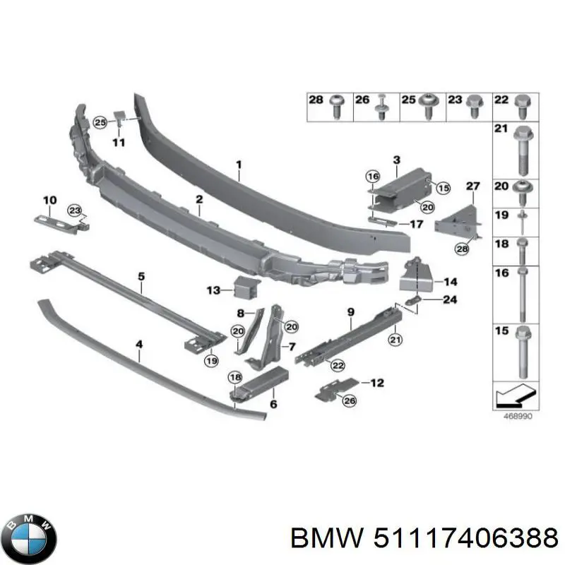 51117406388 BMW soporte de amplificador de parachoques delantero