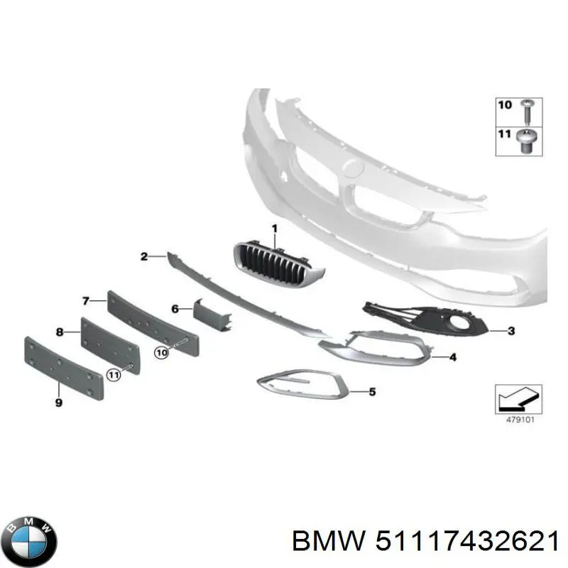 Comprar 51117432621 BMW Moldura central del parachoques delantero
