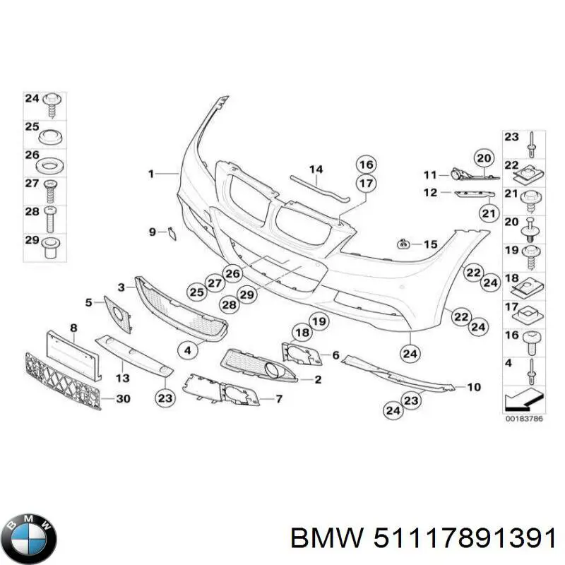 51117891391 BMW cobertura de parachoques, enganche de remolque, delantera