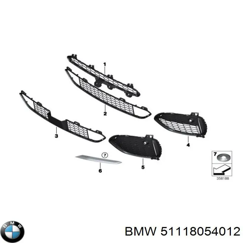 51118054012 BMW rejilla de ventilación, parachoques delantero, inferior