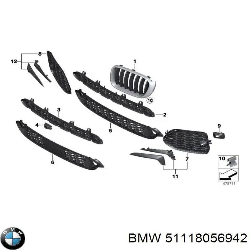 Rejilla derecha del parachoques delantero BMW 51118056942 precio, desde 78,37 EUR