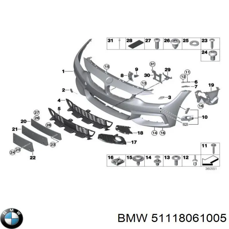 51118061005 BMW cobertura de parachoques, enganche de remolque, delantera