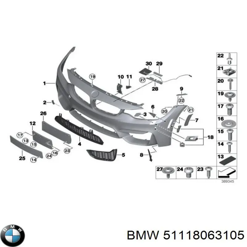 Tapa cubre gancho de remolque para parachoques delantera BMW 51118063105 precio, desde 42,62 EUR