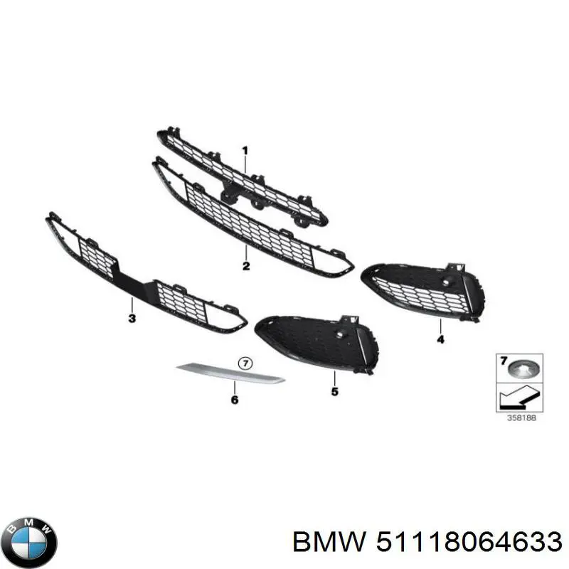 Rejilla izquierda del parachoques delantero BMW 51118064633 precio, desde 91,45 EUR