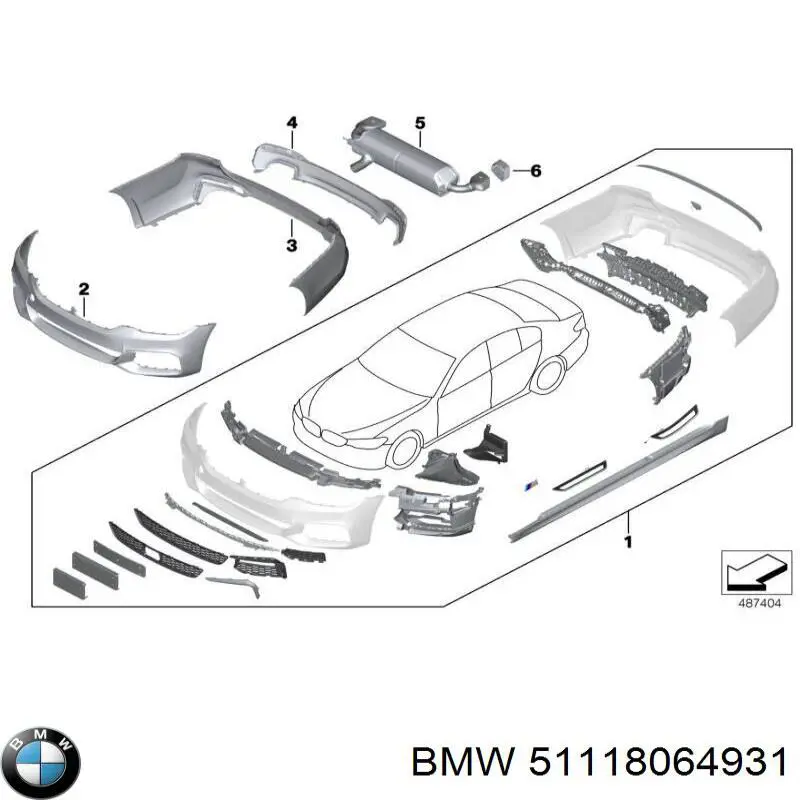 Rejilla de ventilación, parachoques trasero, central BMW 51118064931