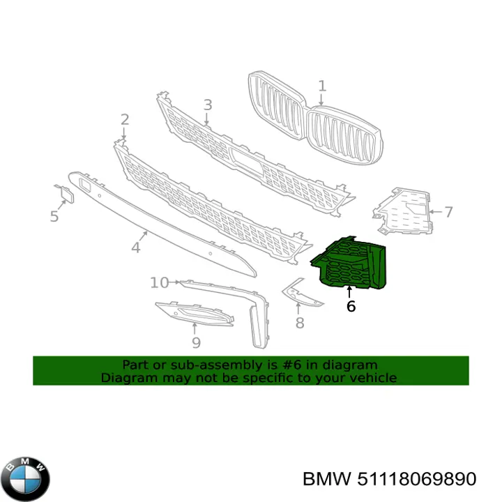 Rejilla inferior del parachoques delantero BMW 51118069890 precio, desde 86,92 EUR