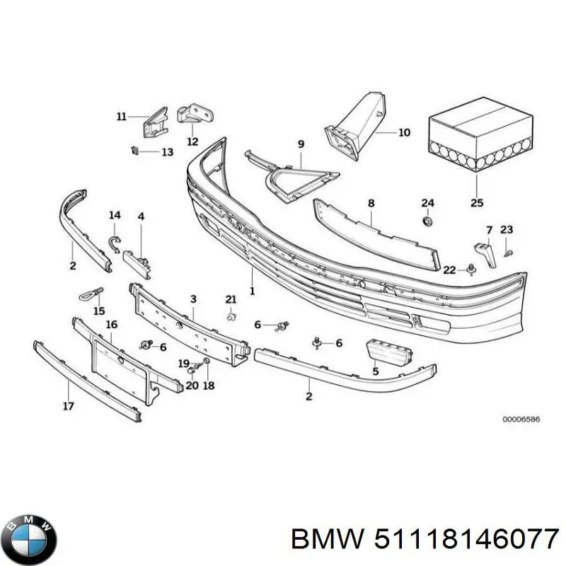 Listón embellecedor/protector, parachoque delantero izquierdo para BMW 3 (E36)