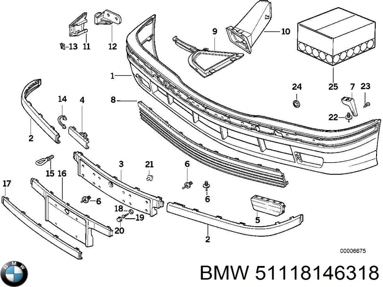 Listón embellecedor/protector, paragolpes delantero derecho para BMW 3 (E36)