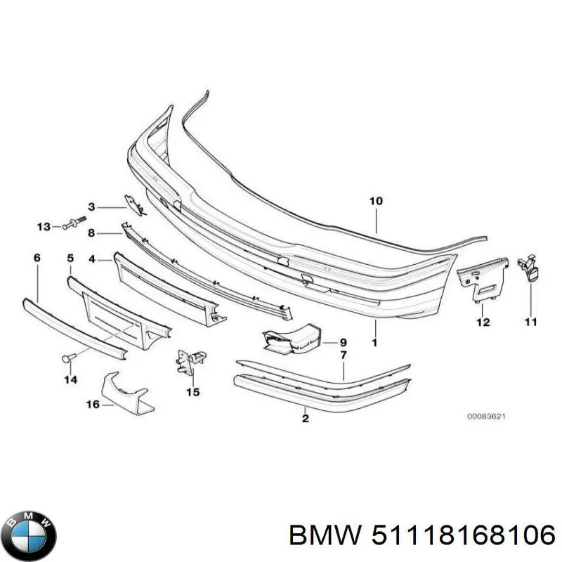 51118168106 BMW moldura de parachoques delantero derecho