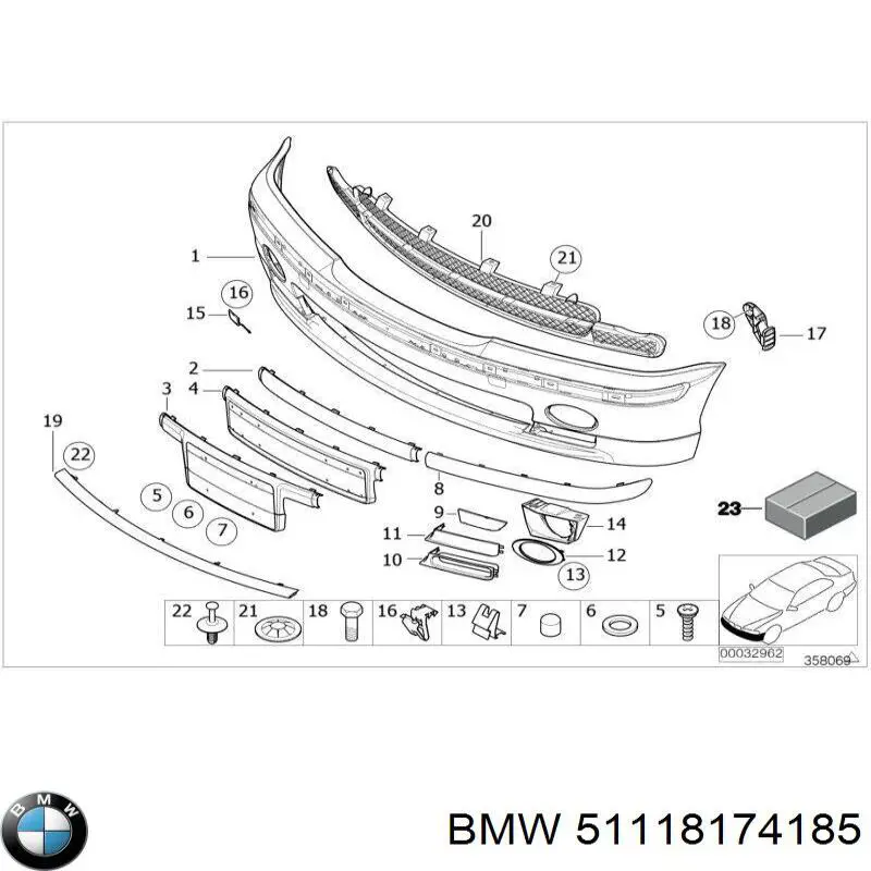 Clip de fijación de la rejilla del radiador BMW 51118174185