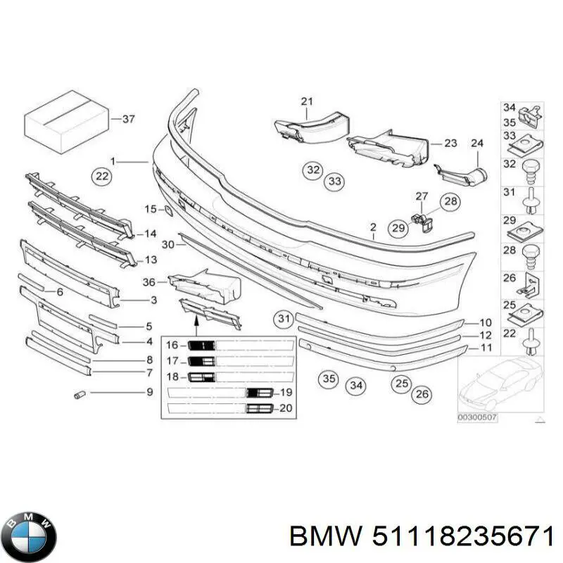 Comprar 51118235671 BMW Rejilla central del parachoques delantero