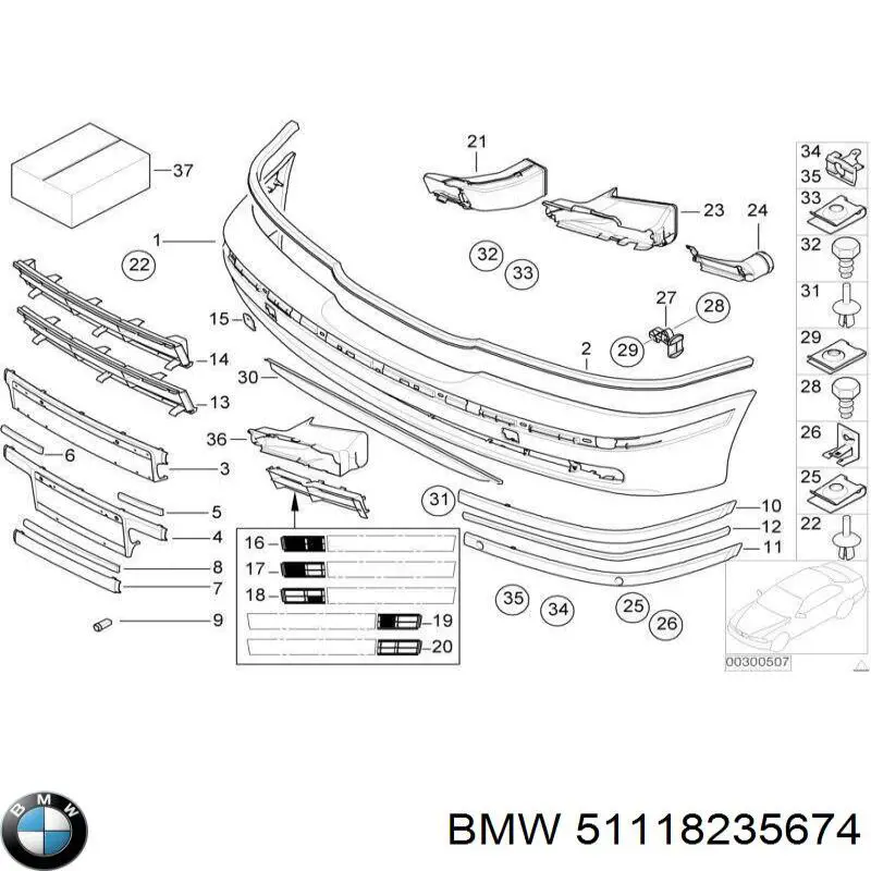 51118235674 BMW rejilla de ventilación, parachoques trasero, izquierda