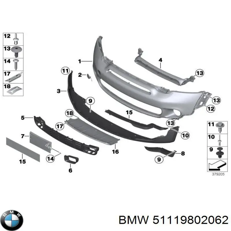 51119802062 BMW cobertura de parachoques, enganche de remolque, delantera