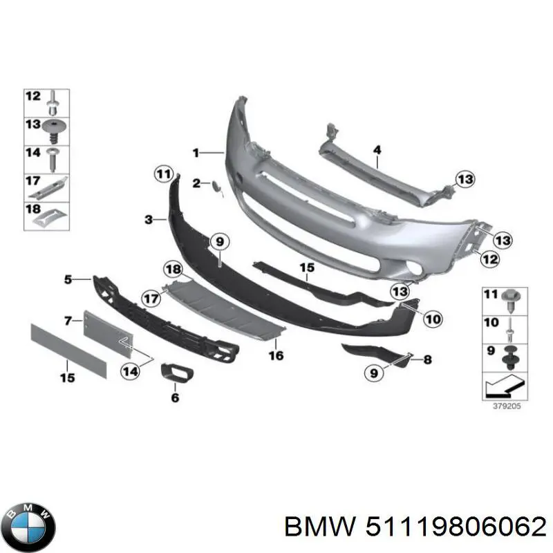 51119806062 BMW cobertura de parachoques, enganche de remolque, delantera